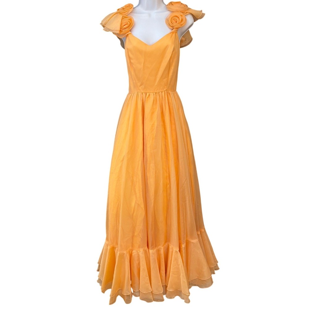 Vintage Creamsicle Orange Organza Maxi Dress Cottagecore Fairycore Regencycore